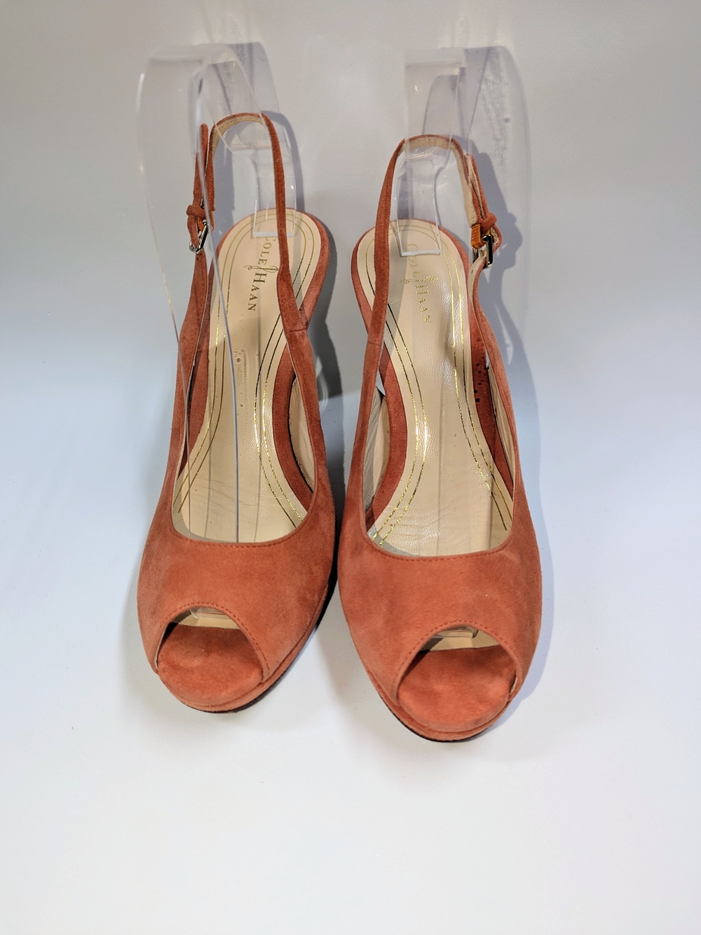 Cole Haan Nike AirTerracotta Suede Peep-Toe Slingback Heels